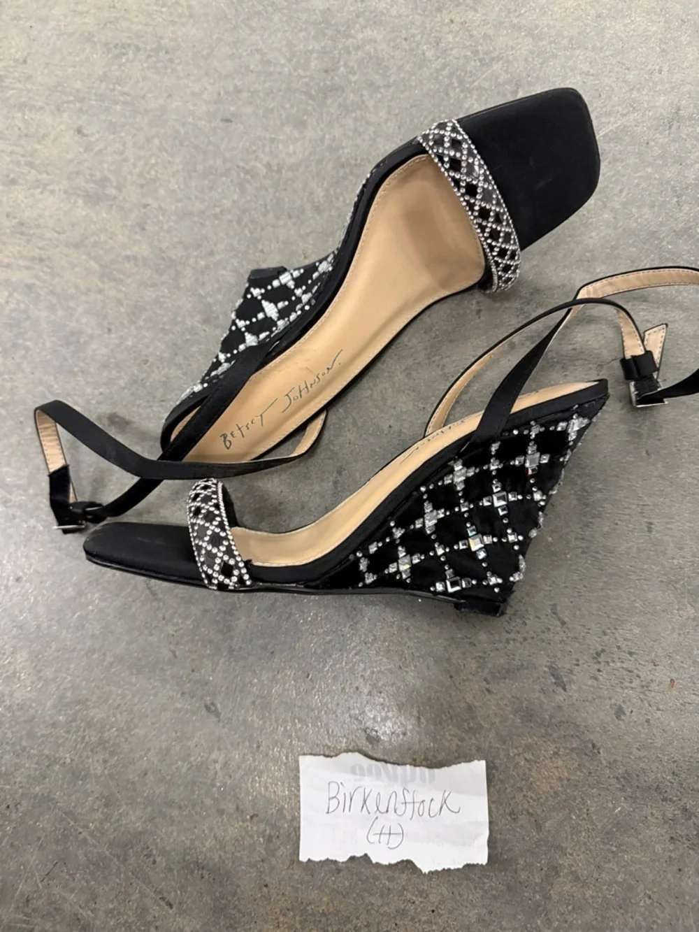 Betsey Johnson Black Beaded Ankle-Strap Heels